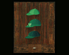 Three Baseball Hats Oil and Collage