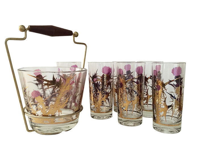 Gregory Duncan Purple Burst Thistle Vintage Highball Glasses